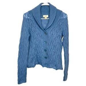Ann Taylor Loft Vintage Wool Mohair Cardigan Sweater Blue Shawl Collar MED VGUC